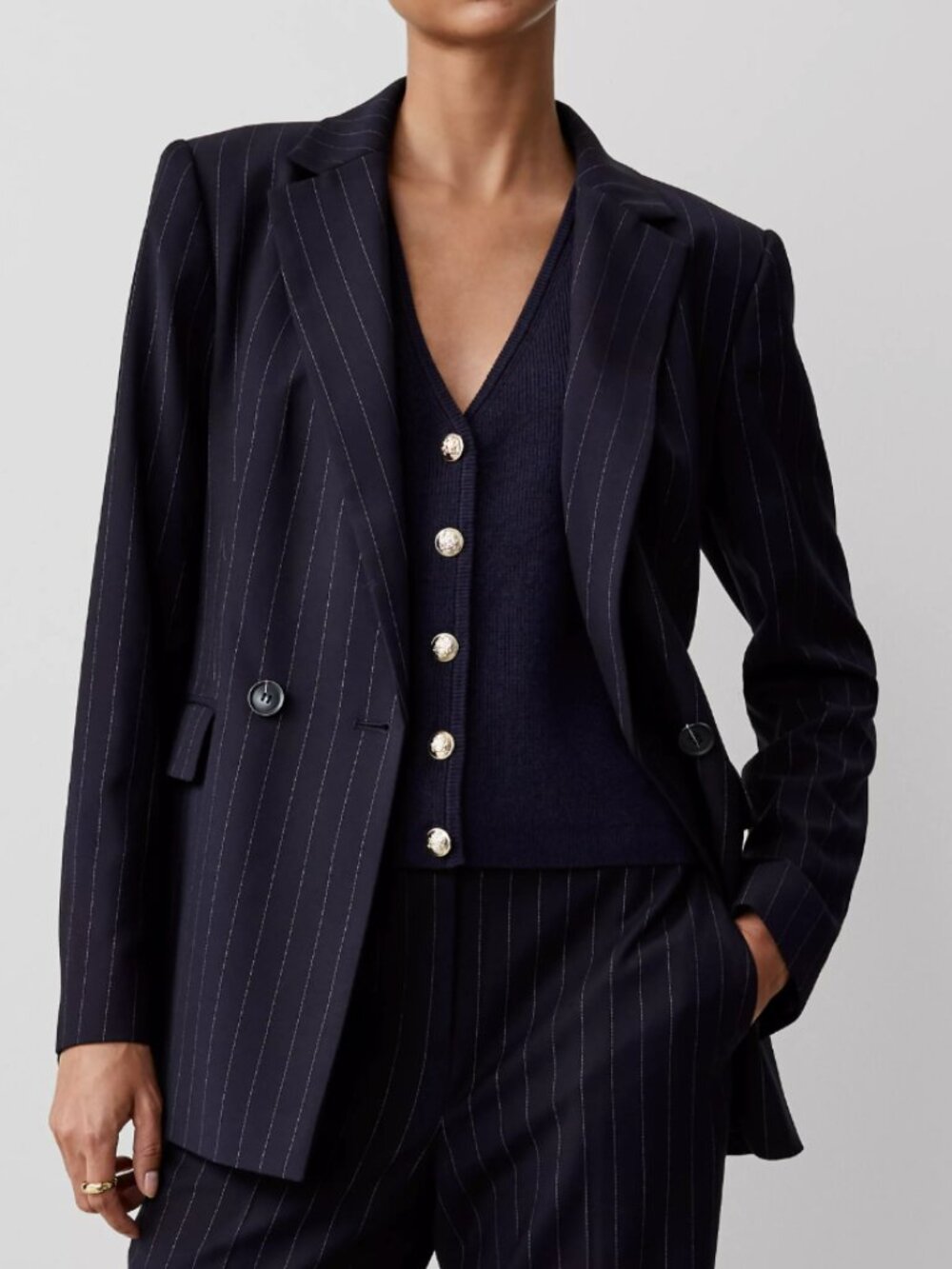 Ann Taylor Women's $208 The Crosby Blazer in Blue Pinstripe Oversized NWT Size 4